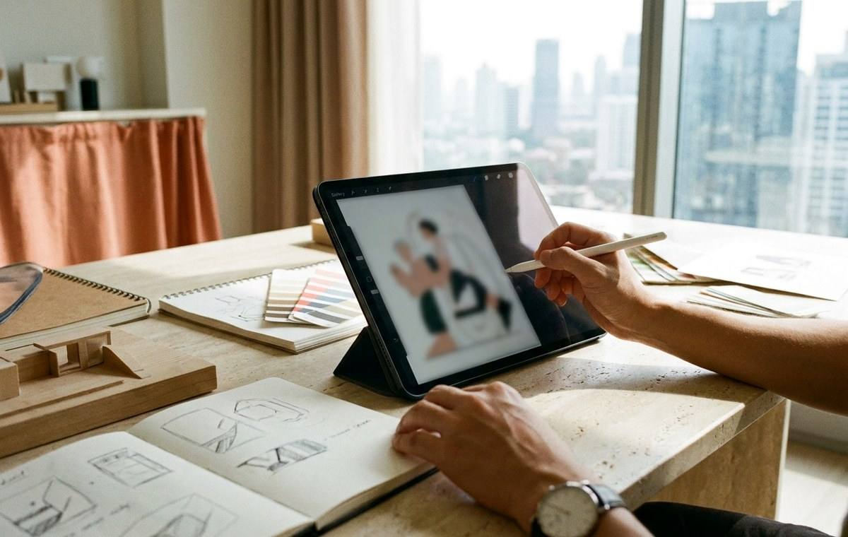 Mobile technology editorial illustration for Procreate in Professional Design: Integrating Digital Art into Commercial Projects
