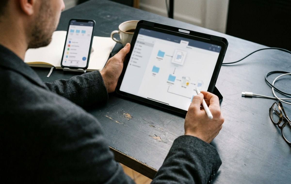 Mobile technology editorial illustration for Direct integration: Connecting SharePoint with Enterprise Tools
