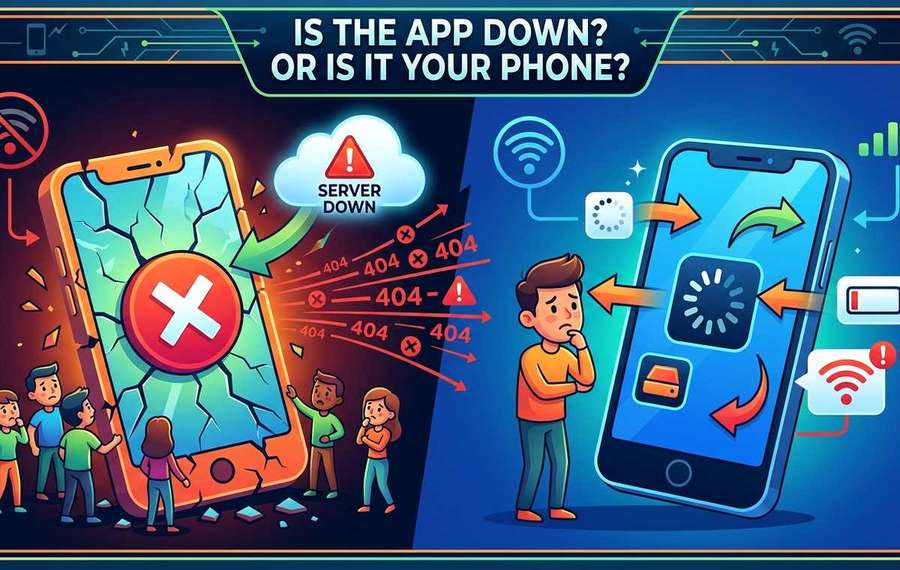 Mobile technology editorial illustration for How to Tell If an App Is Down or If Your Phone Is the Problem