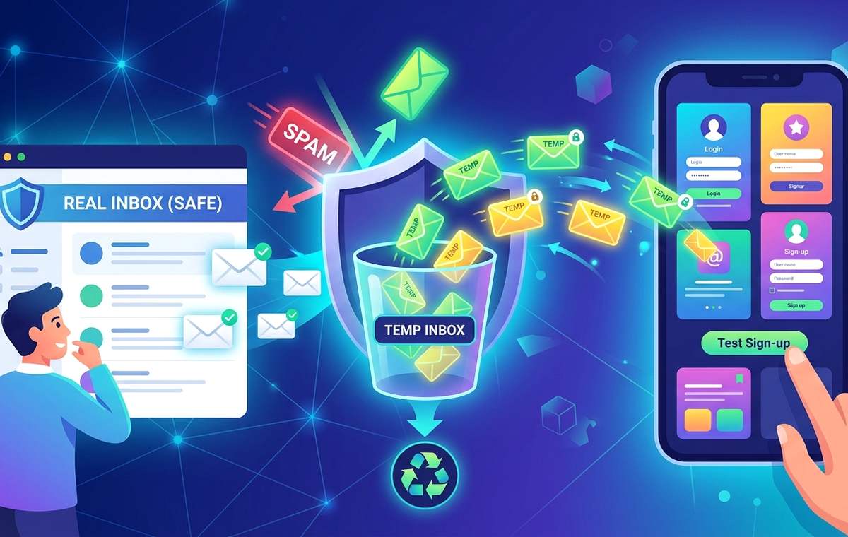 Mobile technology editorial illustration for How Disposable Email Keeps Your Real Inbox Safe When Testing Mobile Apps