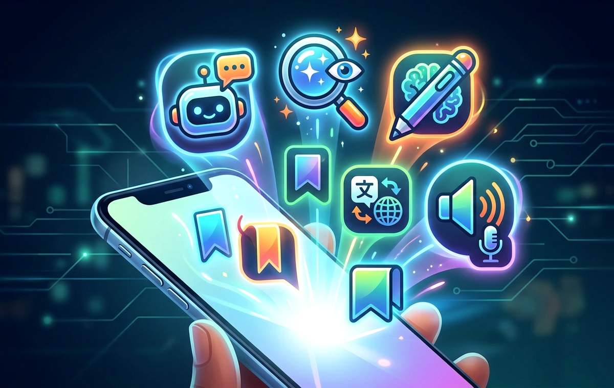 Mobile technology editorial illustration for Free AI Tools That Belong on Every Mobile User's Browser Bookmarks