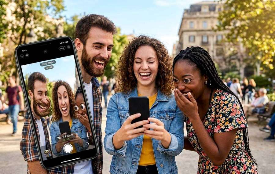 Mobile technology editorial illustration for The Funniest AI Photo Effects You Can Pull Off on a Phone