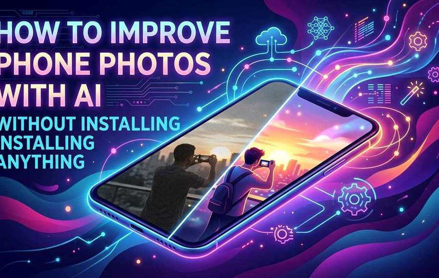 Mobile technology editorial illustration for How to Improve Phone Photos With AI Without Installing Anything