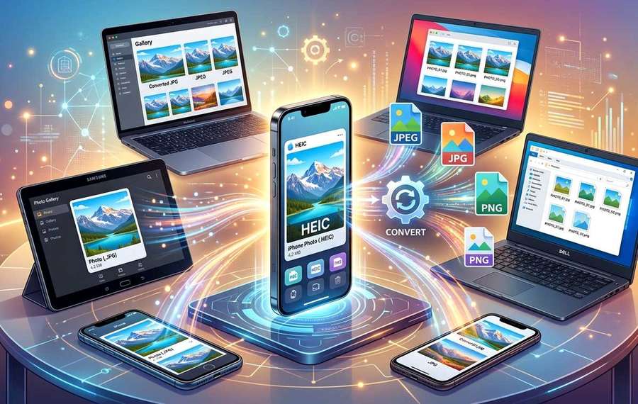 Mobile technology editorial illustration for What IPhone's HEIC Photos Are and How to Convert Them on Any Device
