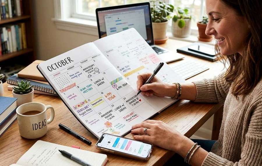 Mobile technology editorial illustration for The Case for Keeping a Physical Calendar Even if You Live on Your Phone