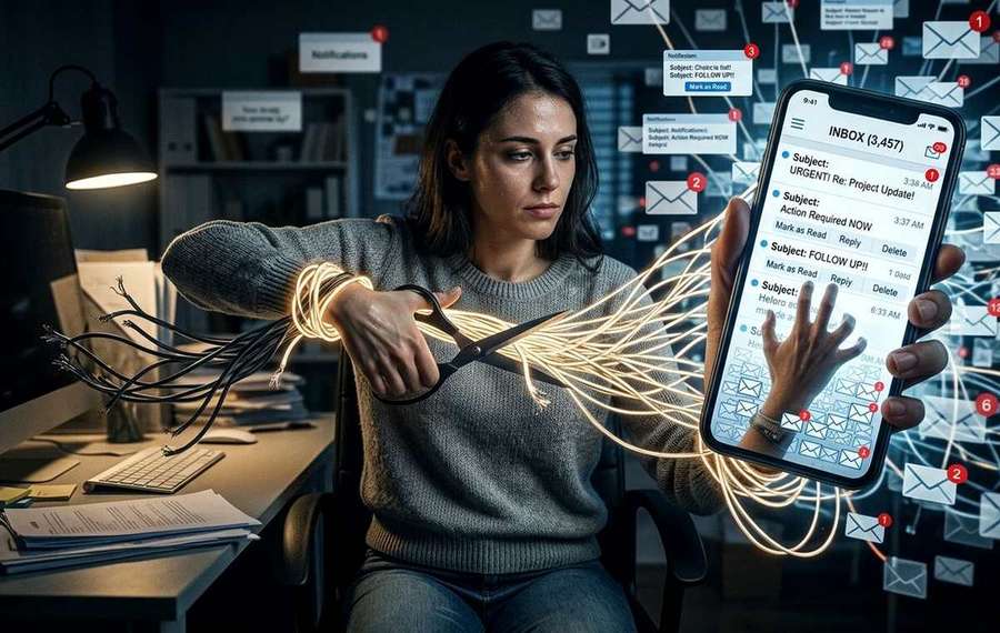 Mobile technology editorial illustration for How to Stop Your Phone's Email App From Running Your Life